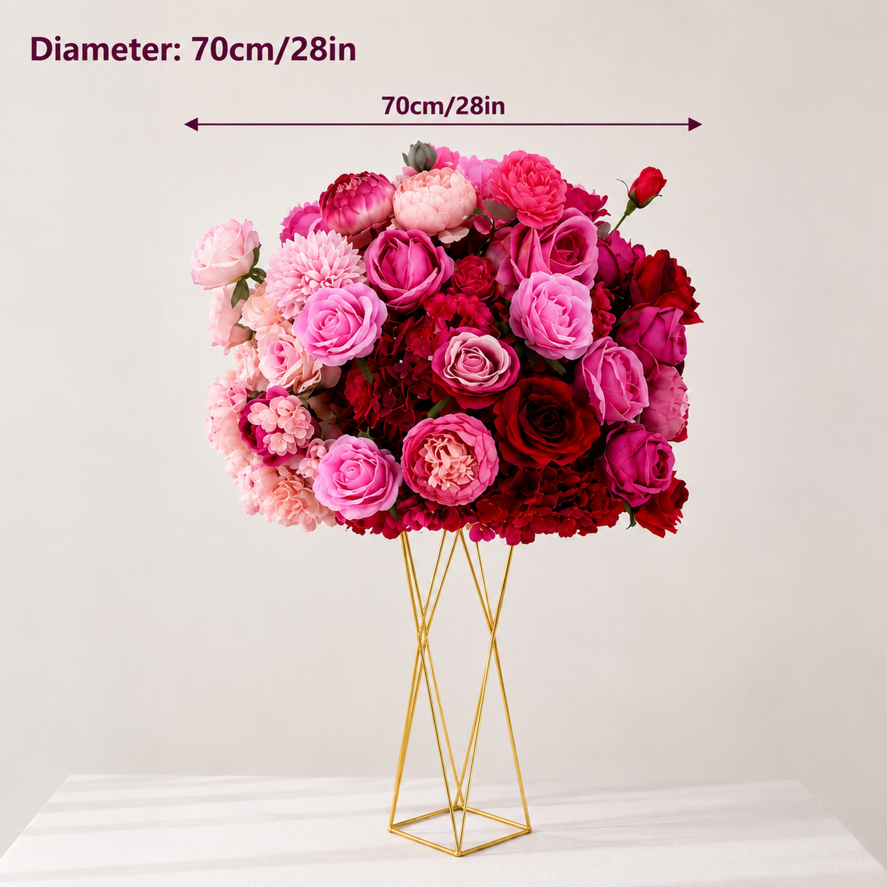 Artificial Flower Ball, Pink Red Ombre Centerpiece, Stand Not Included 20 in / 50 cm,24 in / 60 cm,28 in / 70 cm
