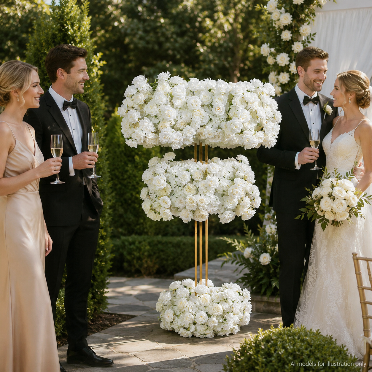 White Artificial Flower Centerpiece Set, 3-Piece, Stand Not Included