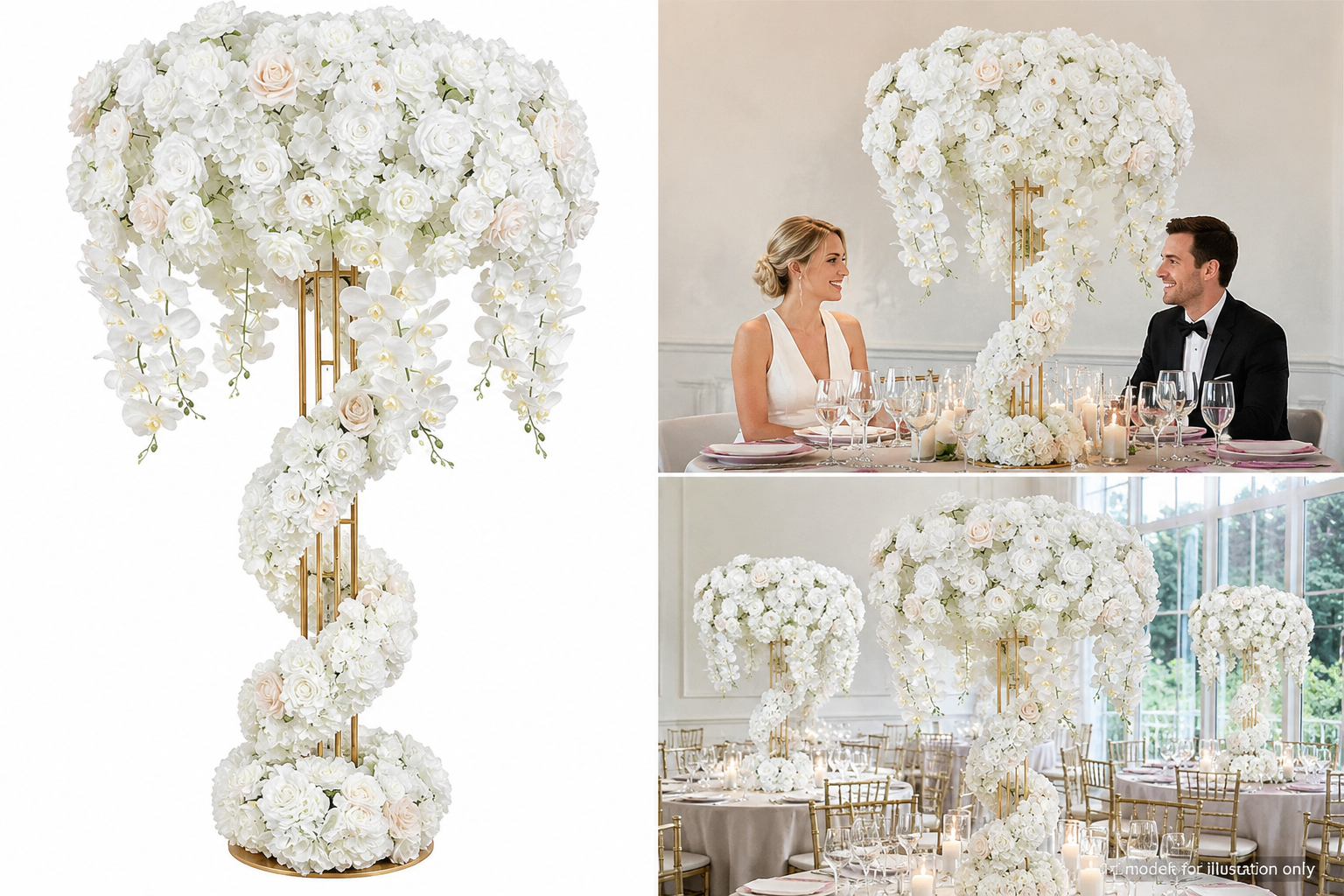Artificial Flowers for Wedding Centerpiece Stand, White & Blush, No Stand
