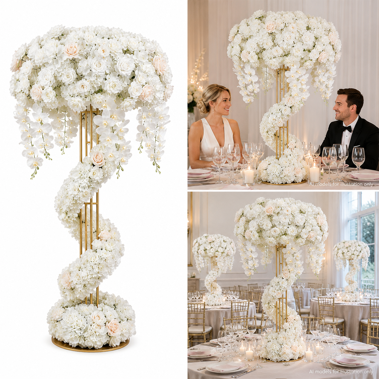 Artificial Flowers for Wedding Centerpiece Stand, White & Blush, No Stand