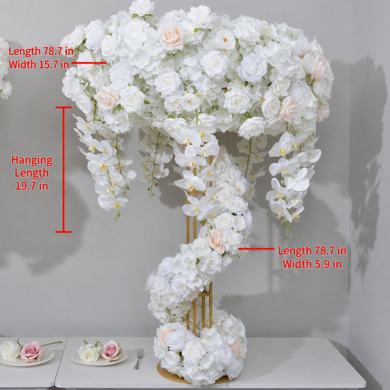Artificial Flowers for Wedding Centerpiece Stand, White & Blush, No Stand