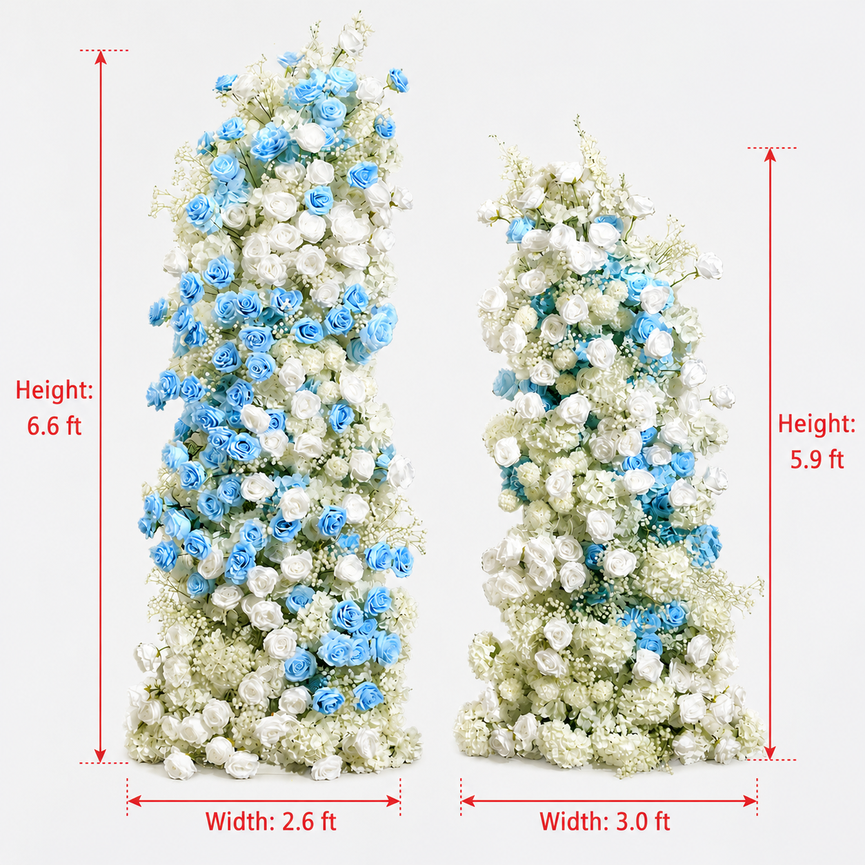 Blue White Rose Floral Pillar Arrangement, Artificial Flower Column Backdrop for Wedding Ceremony Arch, Baby Blue Hydrangea Flower Stand Decor, No Stand Included