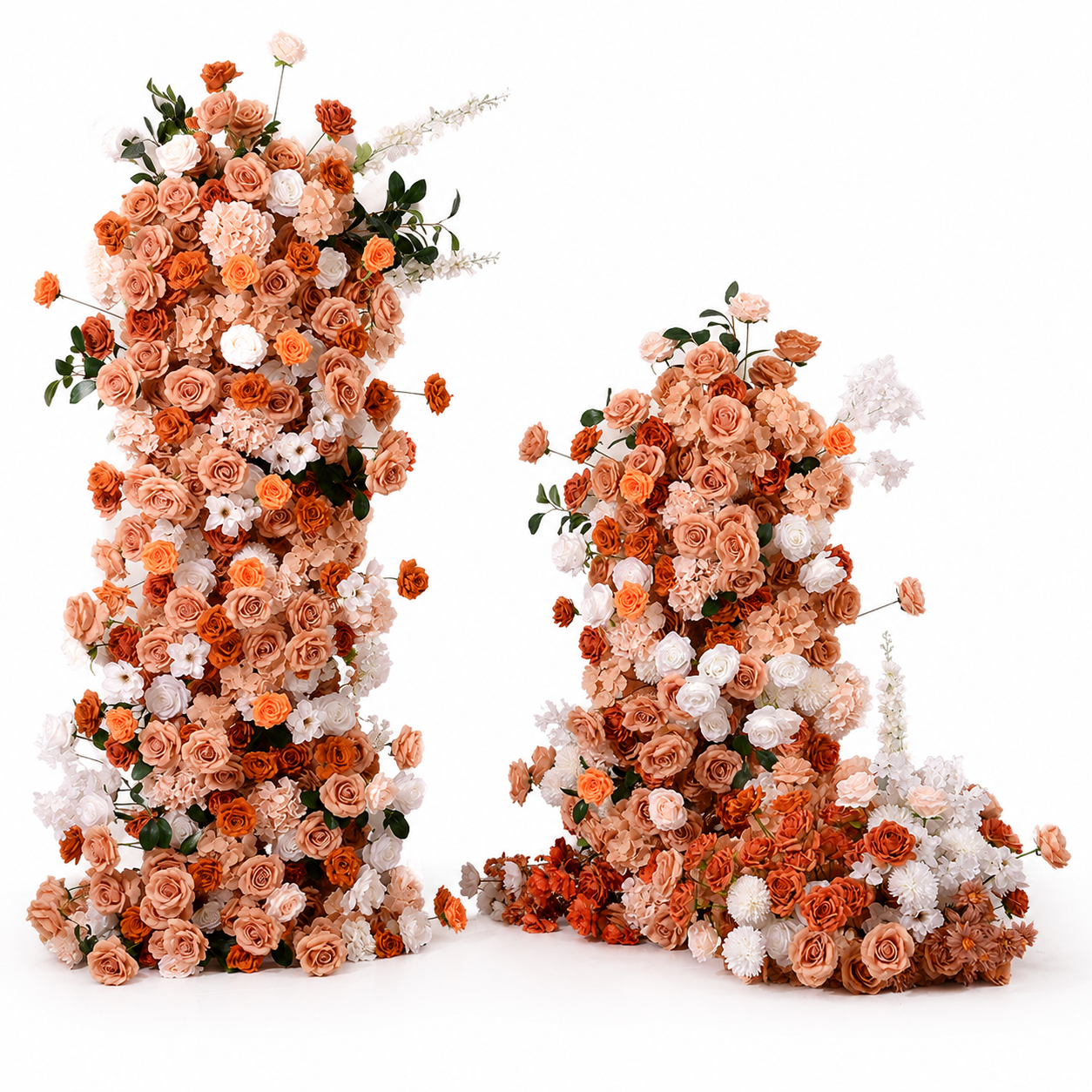 5.9ft & 4.9ft Terracotta Burnt Orange White Floral Pillar Arrangement Set, Artificial Rose Flower Column Backdrop for Fall Wedding Ceremony Arch, Boho Autumn Floral Stand Decor, Flower Only No Metal Stand Included