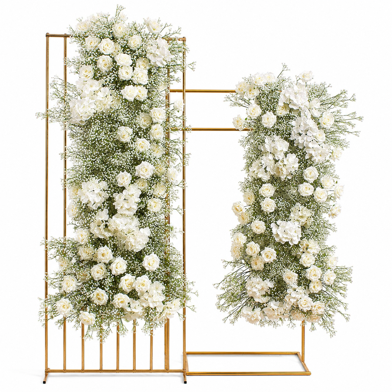 70.9in & 55.1in Hot Pink Orange Yellow Freestanding Floral Column Set, Artificial Rose Flower Pillar Backdrop for Summer Wedding Ceremony Arch, Vibrant Tropical Event Floral Decor, Built-In Stable Metal Frame Included