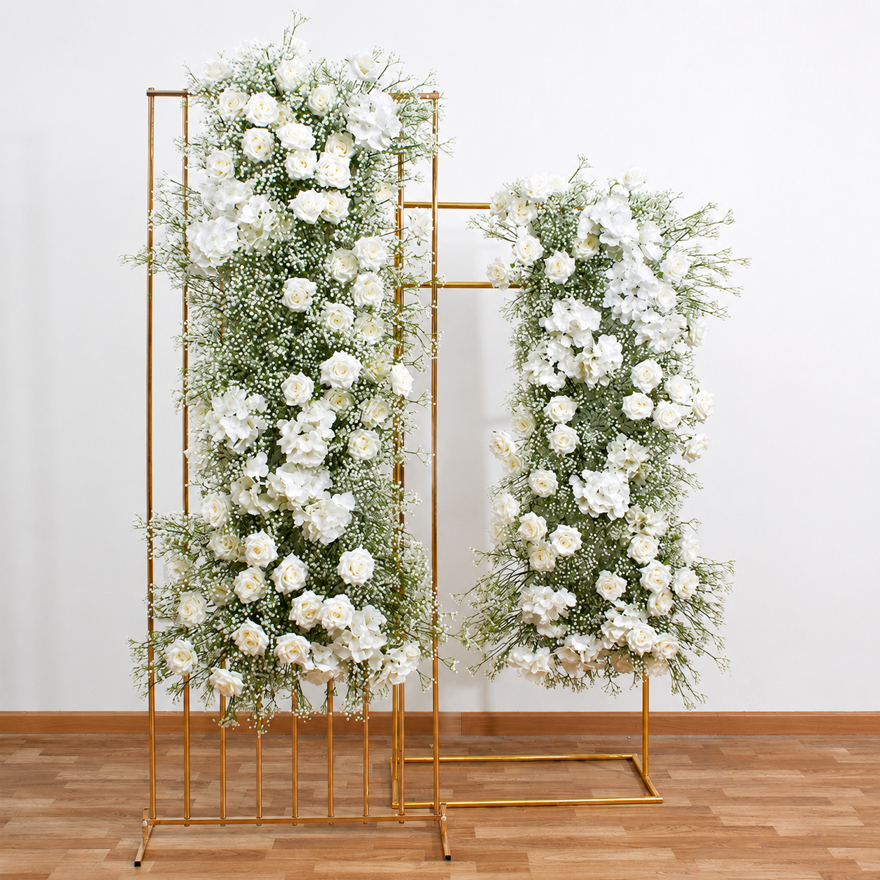 70.9in & 55.1in Hot Pink Orange Yellow Freestanding Floral Column Set, Artificial Rose Flower Pillar Backdrop for Summer Wedding Ceremony Arch, Vibrant Tropical Event Floral Decor, Built-In Stable Metal Frame Included