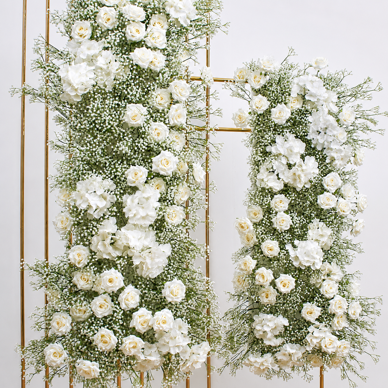 70.9in & 55.1in Hot Pink Orange Yellow Freestanding Floral Column Set, Artificial Rose Flower Pillar Backdrop for Summer Wedding Ceremony Arch, Vibrant Tropical Event Floral Decor, Built-In Stable Metal Frame Included