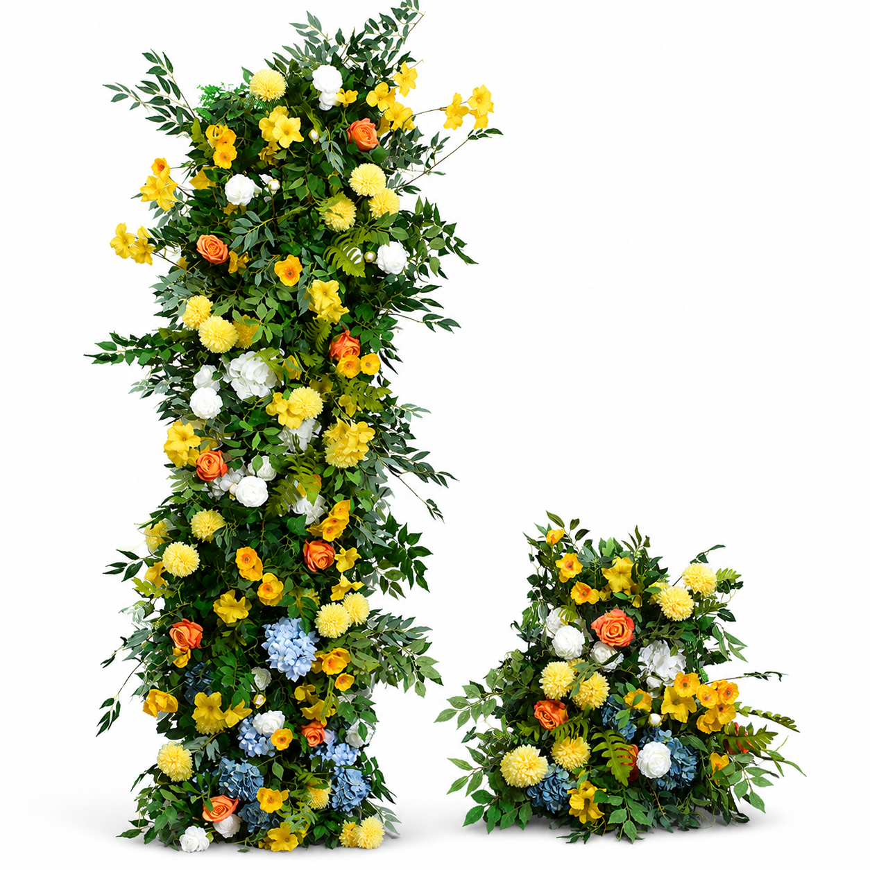 78.7in & 23.6in Yellow Greenery Floral Pillar Set, Sunflower Orange White Blue Artificial Flower Column Backdrop for Spring Wedding Ceremony Arch, Outdoor Garden Party Floral Decor, Flower Only No Stand Included