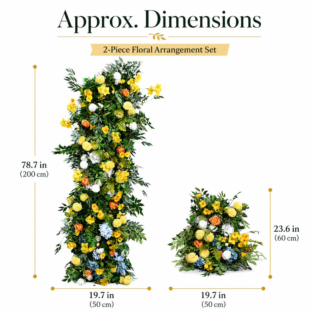 78.7in & 23.6in Yellow Greenery Floral Pillar Set, Sunflower Orange White Blue Artificial Flower Column Backdrop for Spring Wedding Ceremony Arch, Outdoor Garden Party Floral Decor, Flower Only No Stand Included