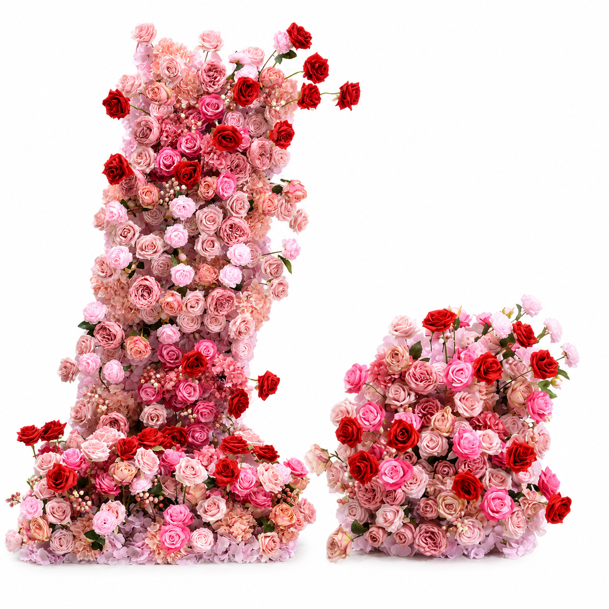 67in & 31.5in Pink Red Rose Floral Pillar Set, Dusty Blush Artificial Flower Column Backdrop for Wedding Welcome Arch, Bridal Shower Photo Booth Floral Decor, Flower Only No Stand Included