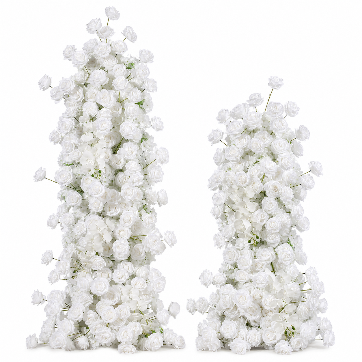 78.7in & 39.4in Burgundy Blush White Artificial Floral Pillar Set, Red Pink Silk Rose Flower Column for Wedding Arch Backdrop, Bridal Shower Reception Entrance Floral Decor, Flowers Only No Metal Stand Included