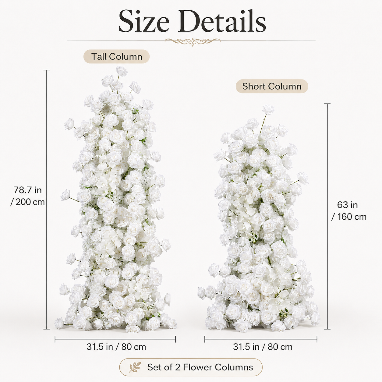 78.7in & 39.4in Burgundy Blush White Artificial Floral Pillar Set, Red Pink Silk Rose Flower Column for Wedding Arch Backdrop, Bridal Shower Reception Entrance Floral Decor, Flowers Only No Metal Stand Included