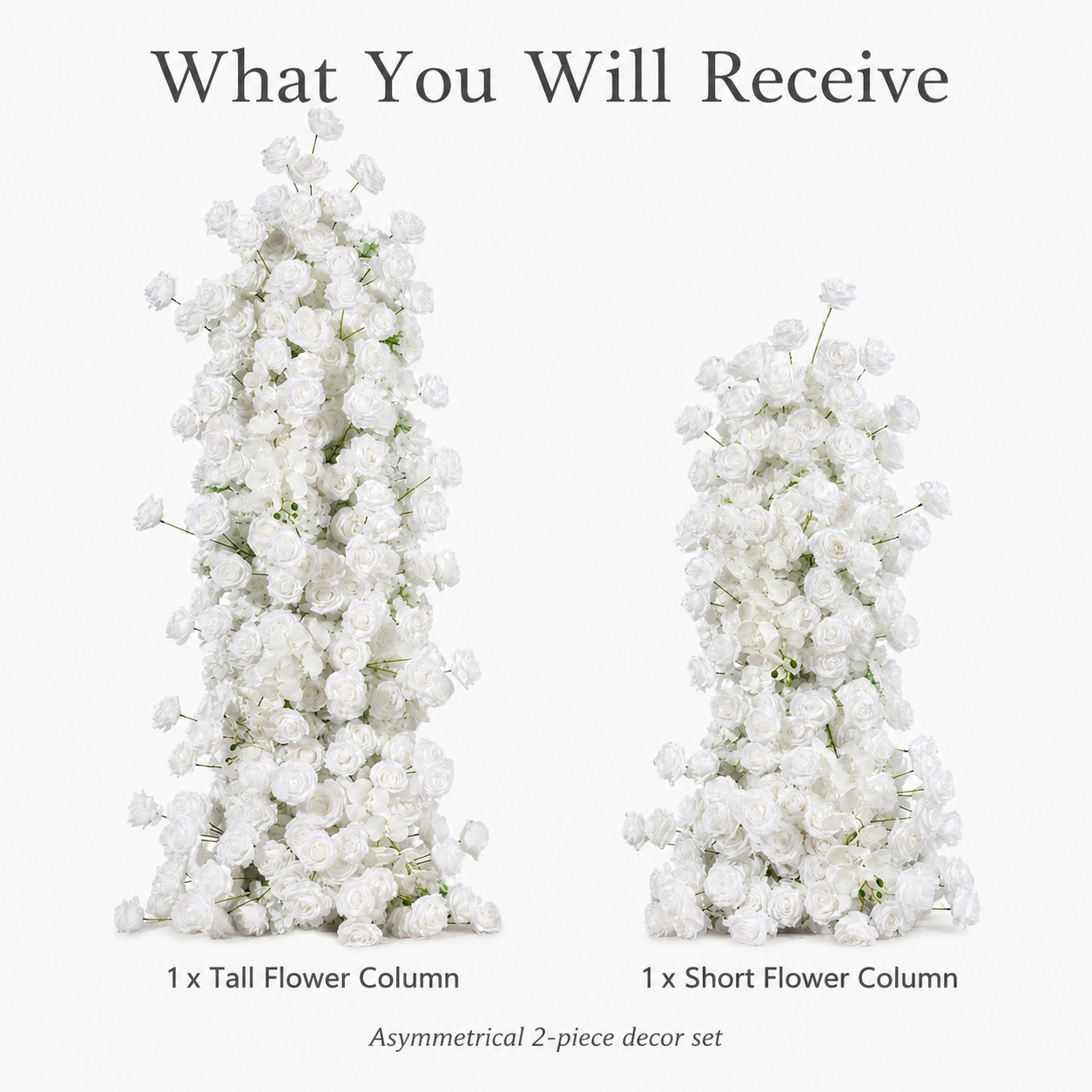 78.7in & 39.4in Burgundy Blush White Artificial Floral Pillar Set, Red Pink Silk Rose Flower Column for Wedding Arch Backdrop, Bridal Shower Reception Entrance Floral Decor, Flowers Only No Metal Stand Included