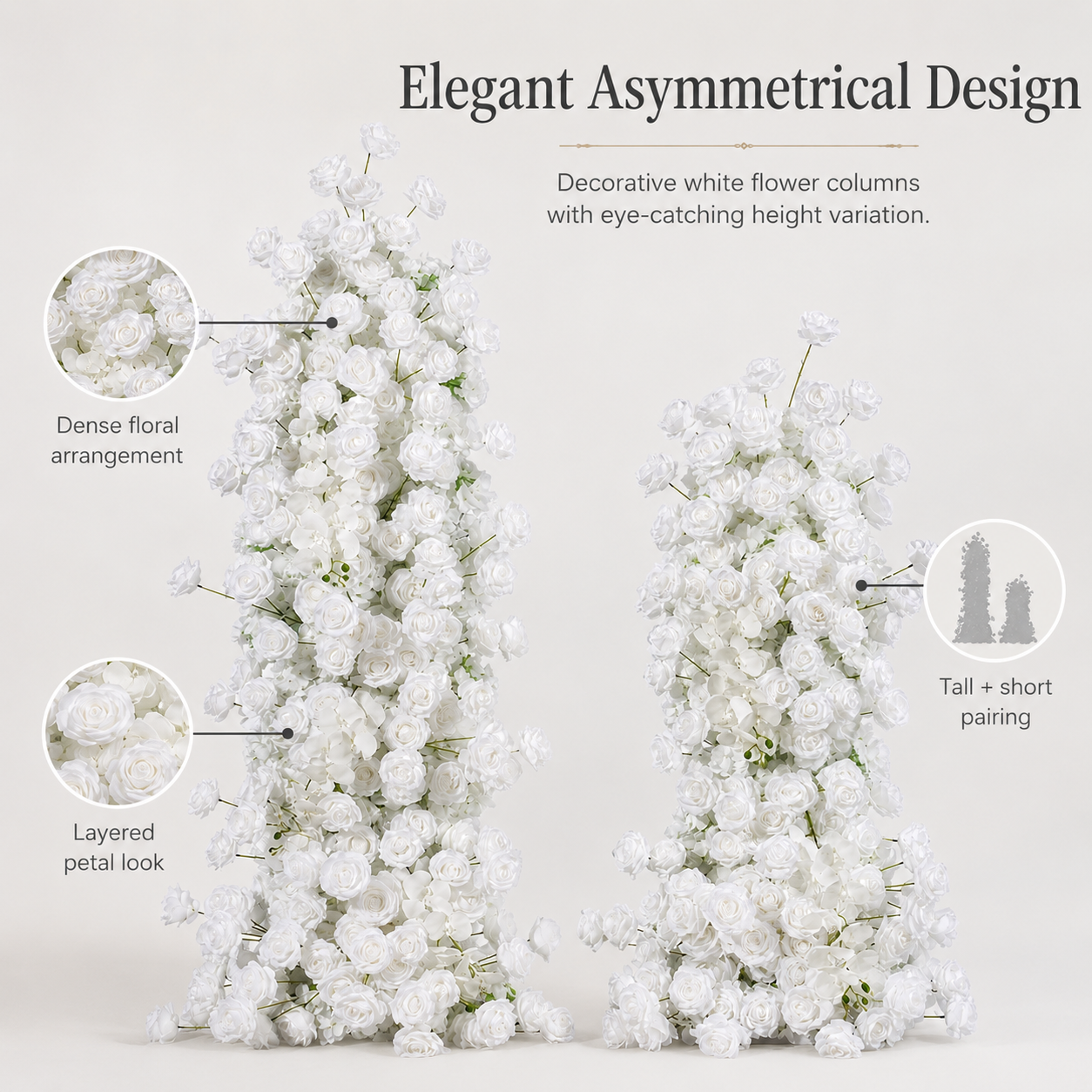 78.7in & 39.4in Burgundy Blush White Artificial Floral Pillar Set, Red Pink Silk Rose Flower Column for Wedding Arch Backdrop, Bridal Shower Reception Entrance Floral Decor, Flowers Only No Metal Stand Included