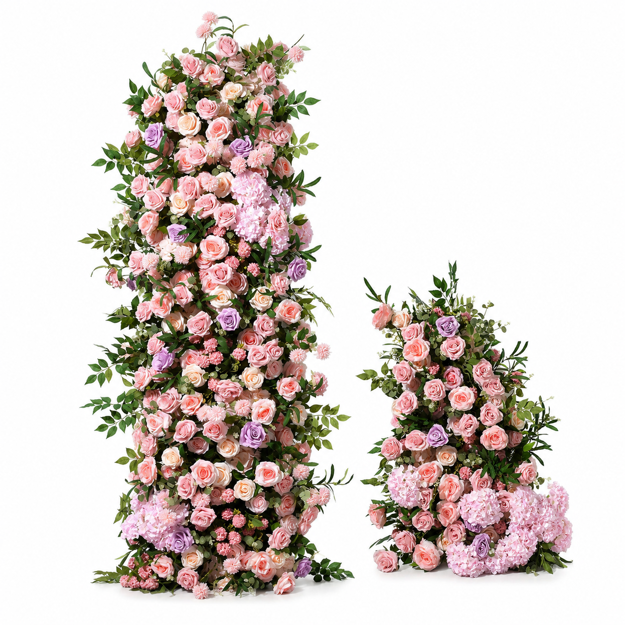 78.7in & 43.3in Blush Lavender Greenery Floral Pillar Set, Pink Purple Silk Rose Flower Column for Wedding Arch Backdrop, Bridal Shower Ceremony Entrance Floral Decor, Flowers Only Without Metal Stand