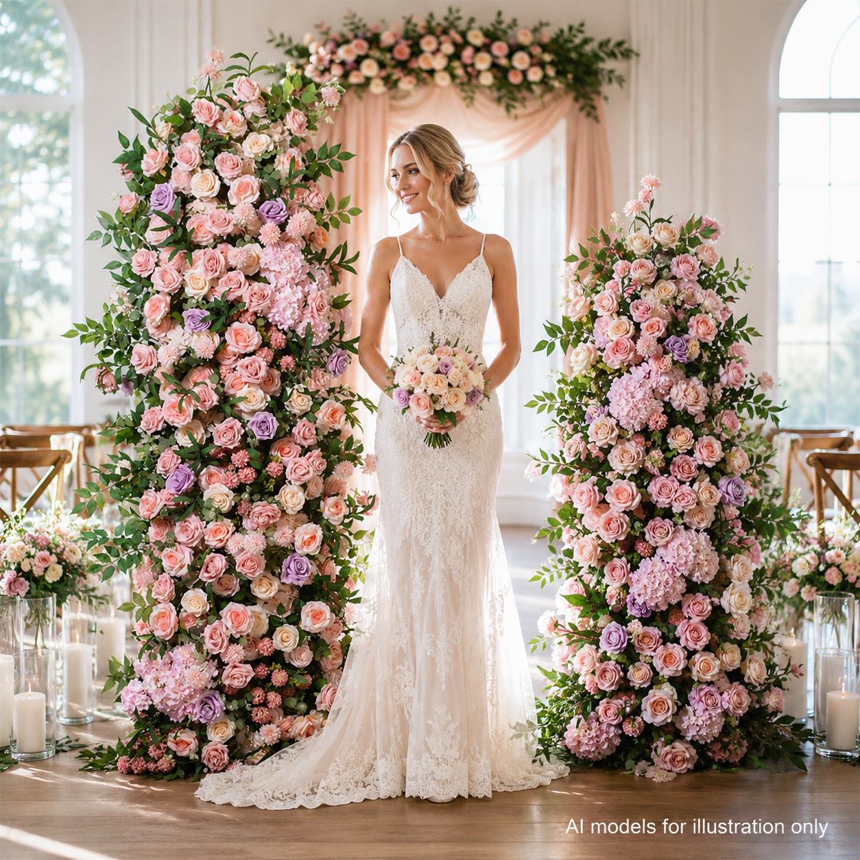 78.7in & 43.3in Blush Lavender Greenery Floral Pillar Set, Pink Purple Silk Rose Flower Column for Wedding Arch Backdrop, Bridal Shower Ceremony Entrance Floral Decor, Flowers Only Without Metal Stand
