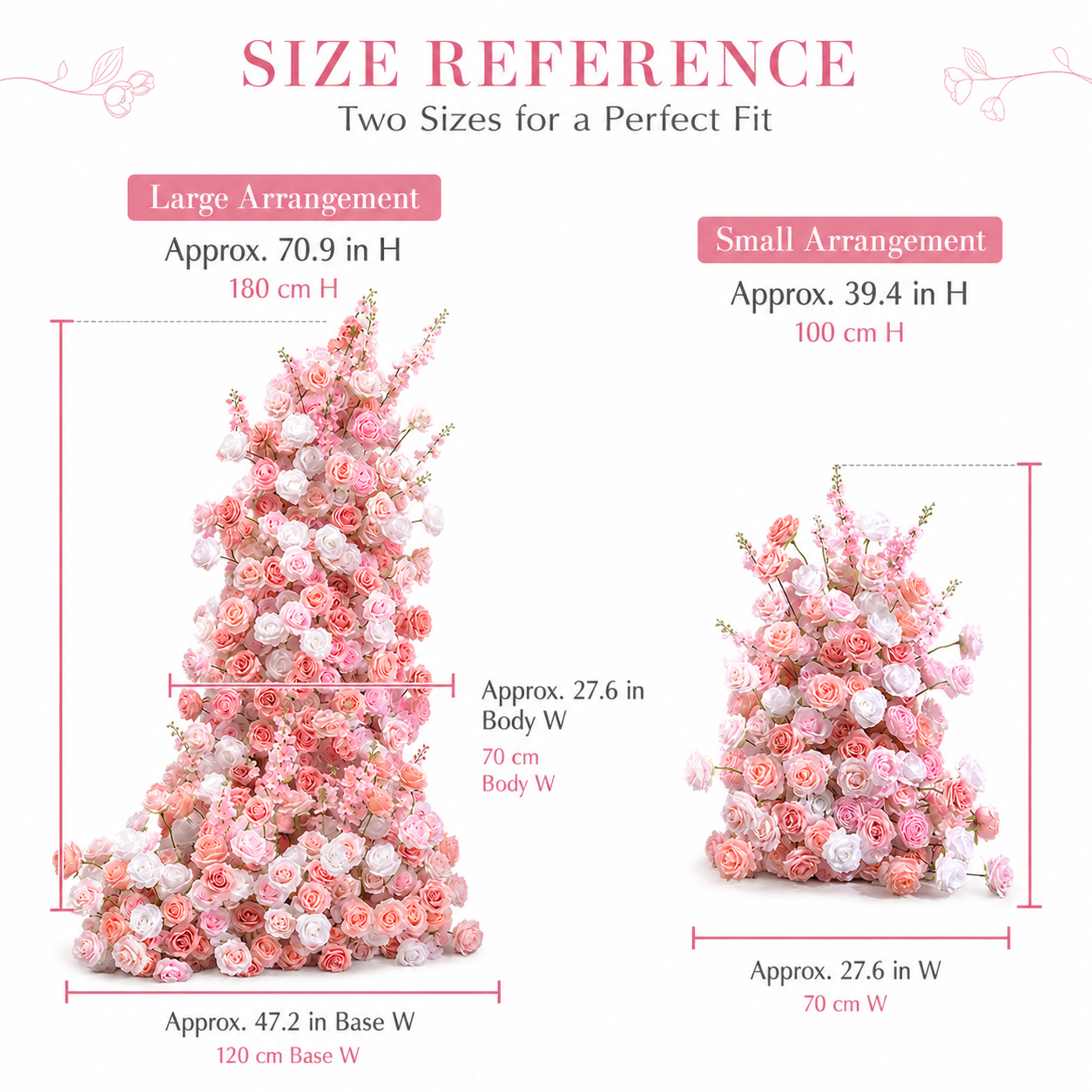 Blush Pink White Artificial Flower Arrangement Set 180cm & 100cm Silk Rose Floral Runner for Wedding Backdrop, Bridal Shower, Party Decor, Stand Not Included
