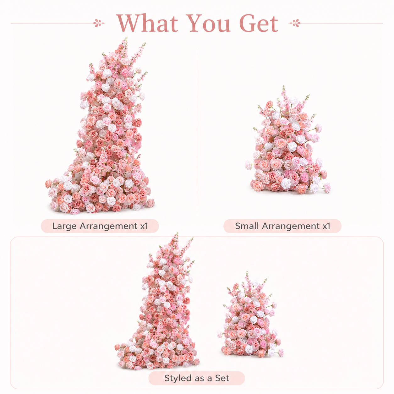 Blush Pink White Artificial Flower Arrangement Set 180cm & 100cm Silk Rose Floral Runner for Wedding Backdrop, Bridal Shower, Party Decor, Stand Not Included