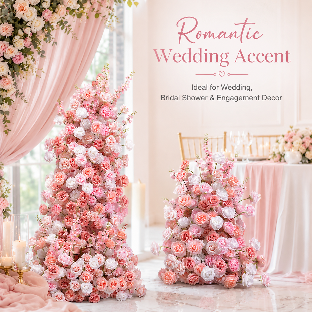 Blush Pink White Artificial Flower Arrangement Set 180cm & 100cm Silk Rose Floral Runner for Wedding Backdrop, Bridal Shower, Party Decor, Stand Not Included