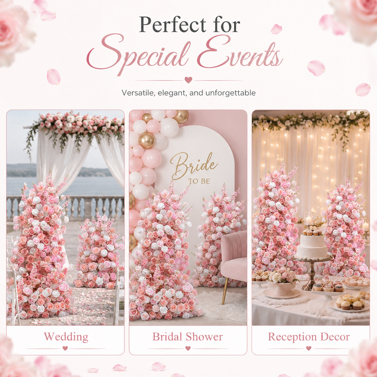 Blush Pink White Artificial Flower Arrangement Set 180cm & 100cm Silk Rose Floral Runner for Wedding Backdrop, Bridal Shower, Party Decor, Stand Not Included