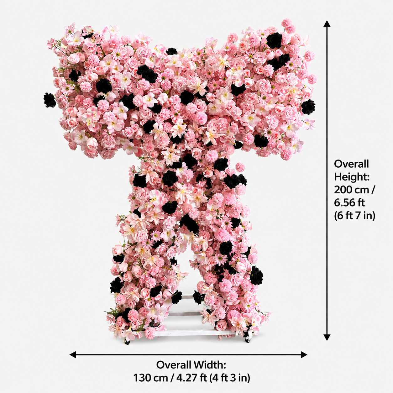 Pink Black Heart Shaped Artificial Flower Arch with Metal Frame, Gothic Floral Backdrop for Wedding Ceremony, Photo Booth, Bridal Shower and Party Decor