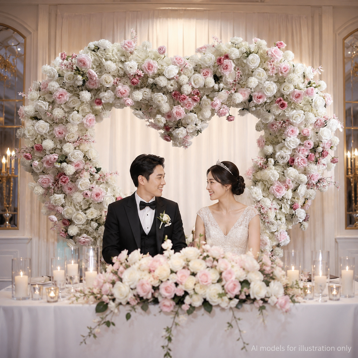 White and Blush Pink Heart-Shaped Artificial Flower Arch with Metal Frame,7ft Freestanding Floral Backdrop for Wedding Ceremony, Bridal Shower, Photo Booth and Party Decor
