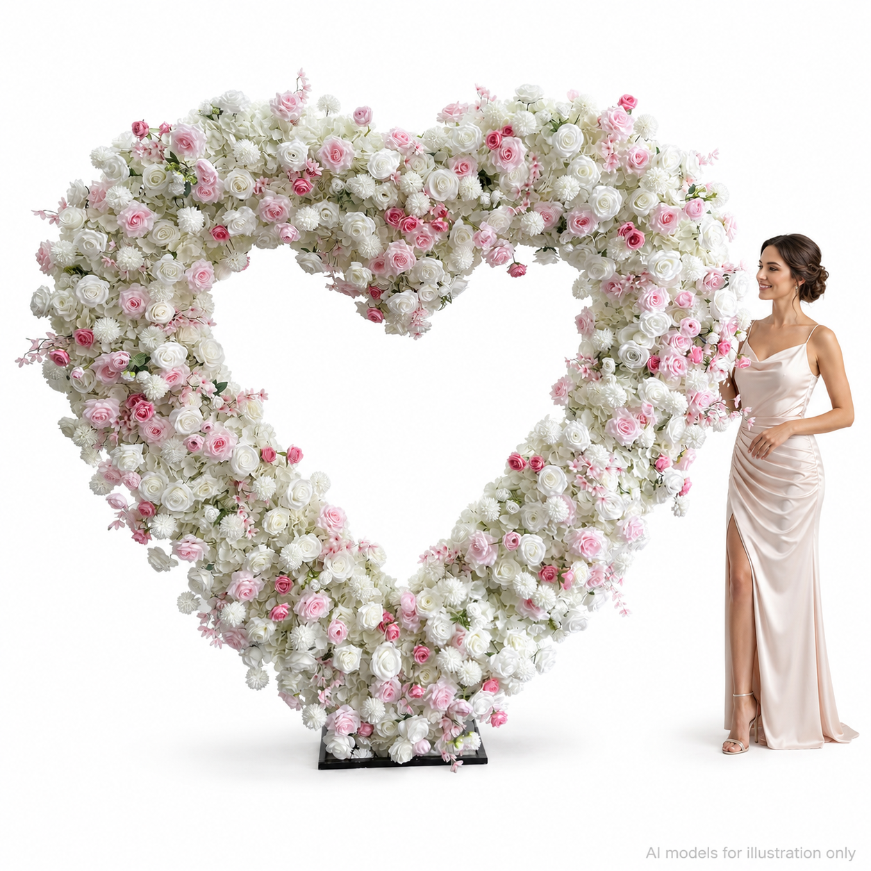 White and Blush Pink Heart-Shaped Artificial Flower Arch with Metal Frame,7ft Freestanding Floral Backdrop for Wedding Ceremony, Bridal Shower, Photo Booth and Party Decor