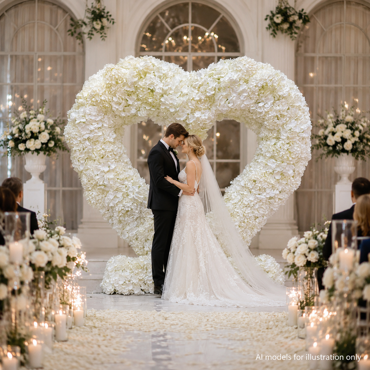 6.5FT Heart Shaped Artificial Hydrangea Flower Arch with Metal Frame, Freestanding Faux Floral Photo Backdrop Stand for Wedding Proposal Engagement Valentines Day Party Decor