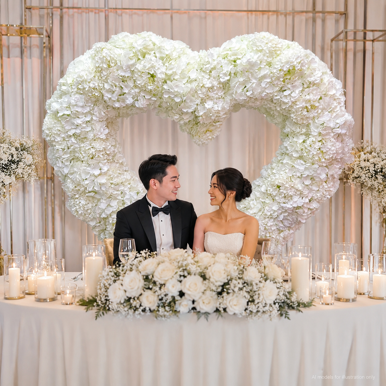6.5FT Heart Shaped Artificial Hydrangea Flower Arch with Metal Frame, Freestanding Faux Floral Photo Backdrop Stand for Wedding Proposal Engagement Valentines Day Party Decor
