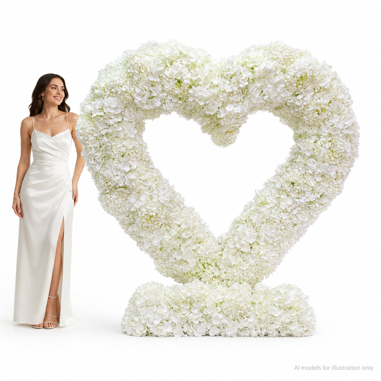 6.5FT Heart Shaped Artificial Hydrangea Flower Arch with Metal Frame, Freestanding Faux Floral Photo Backdrop Stand for Wedding Proposal Engagement Valentines Day Party Decor