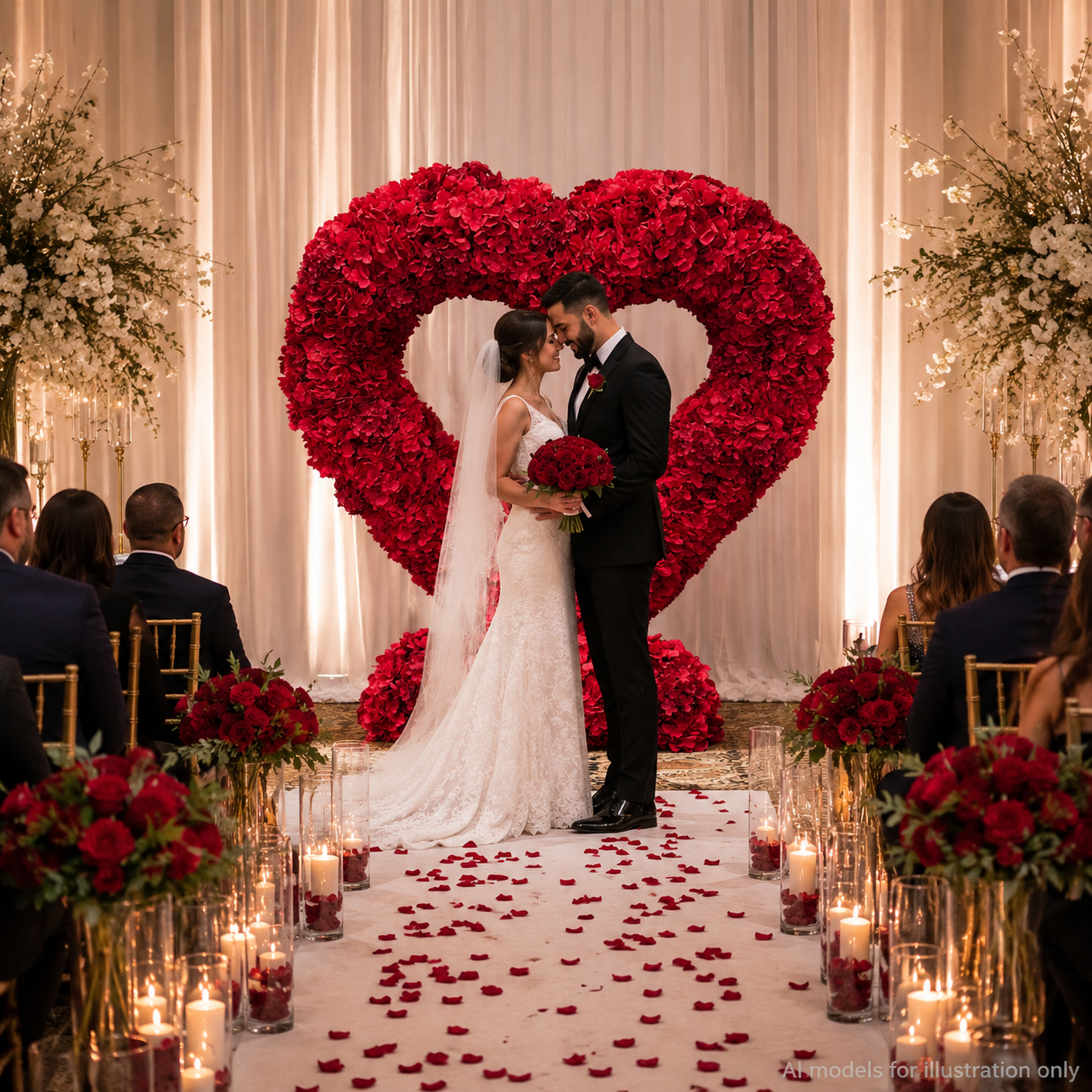 6.5FT Heart Shaped Artificial Hydrangea Flower Arch with Metal Frame, Freestanding Faux Floral Photo Backdrop Stand for Wedding Proposal Engagement Valentines Day Party Decor