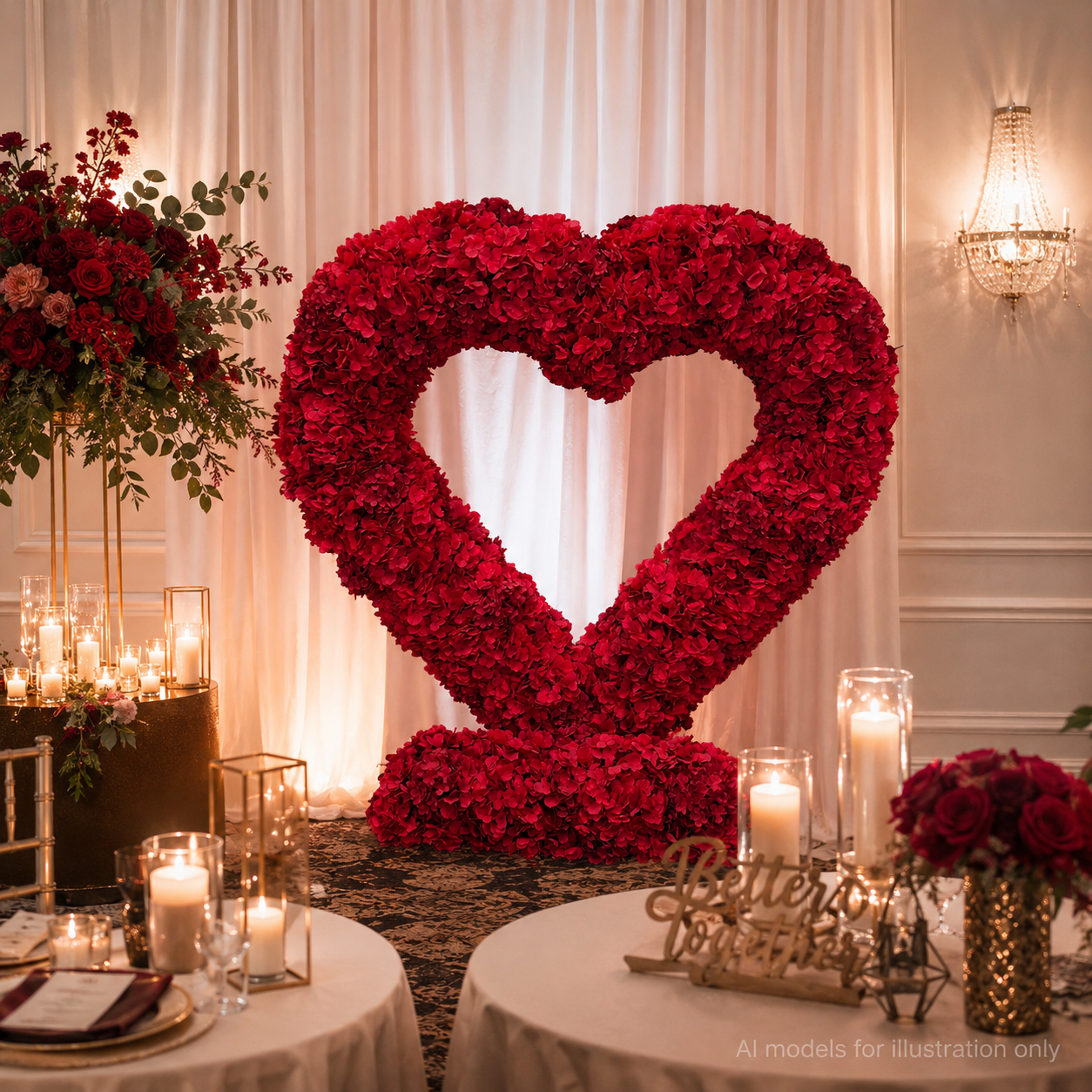 6.5FT Heart Shaped Artificial Hydrangea Flower Arch with Metal Frame, Freestanding Faux Floral Photo Backdrop Stand for Wedding Proposal Engagement Valentines Day Party Decor