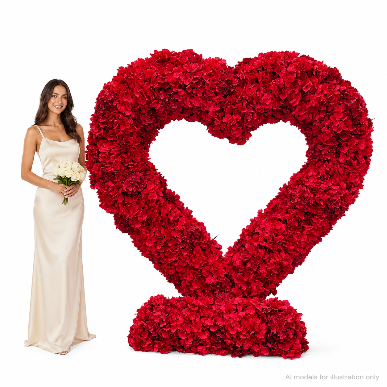 6.5FT Heart Shaped Artificial Hydrangea Flower Arch with Metal Frame, Freestanding Faux Floral Photo Backdrop Stand for Wedding Proposal Engagement Valentines Day Party Decor