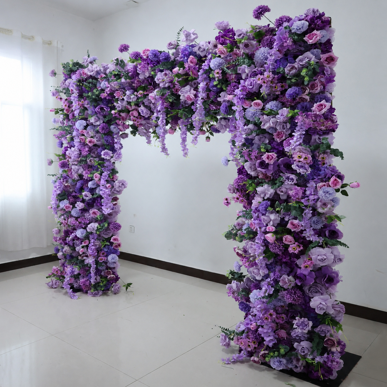 8FT Square Faux Flower Arch Backdrop, Lavender Purple
