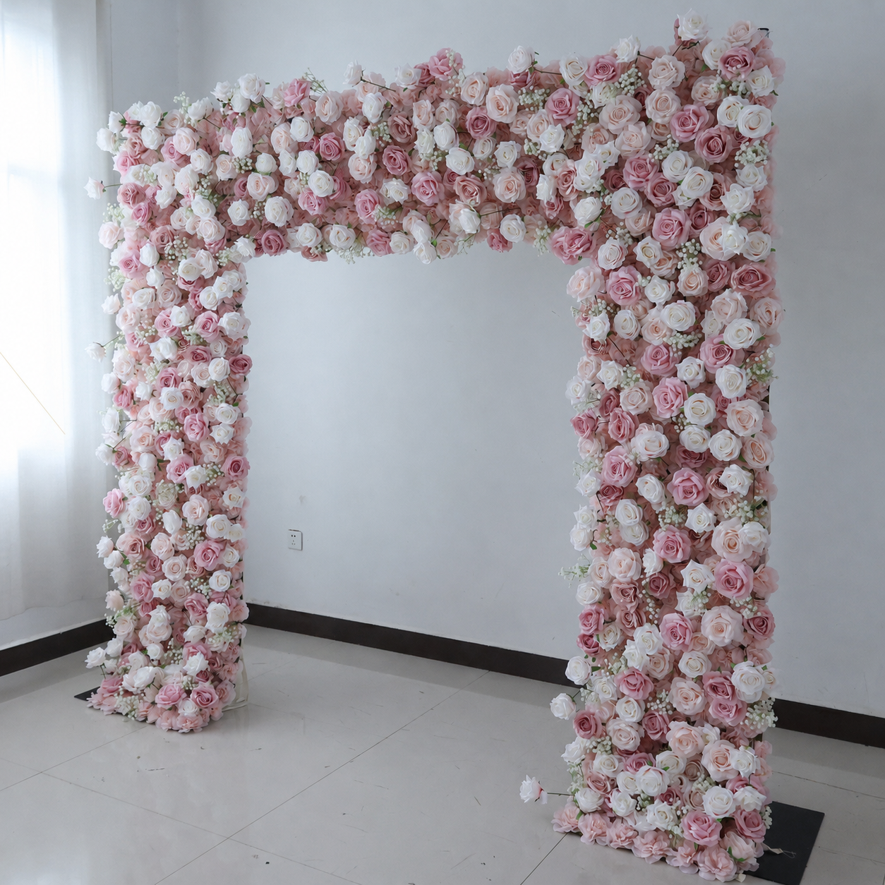  8FT Square Faux Flower Arch Backdrop, Blush Pink & White