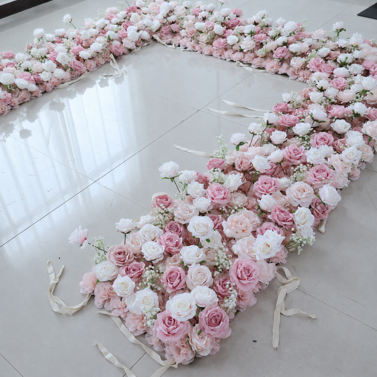  8FT Square Faux Flower Arch Backdrop, Blush Pink & White