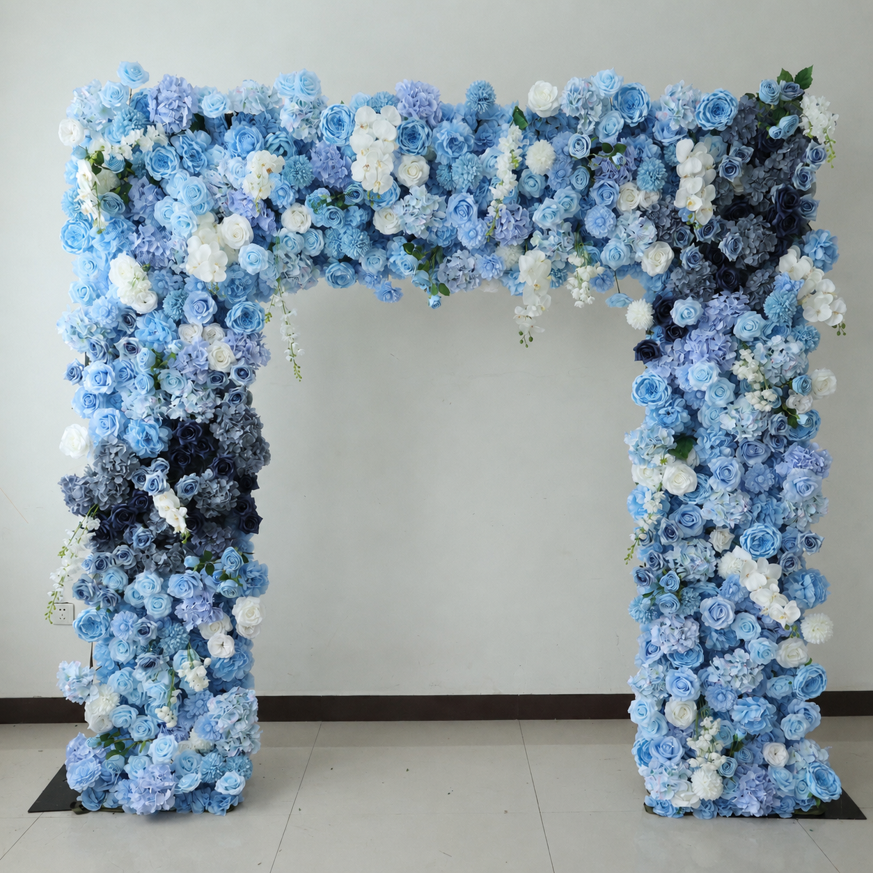 8FT Square Faux Flower Arch Backdrop, Blue & White
