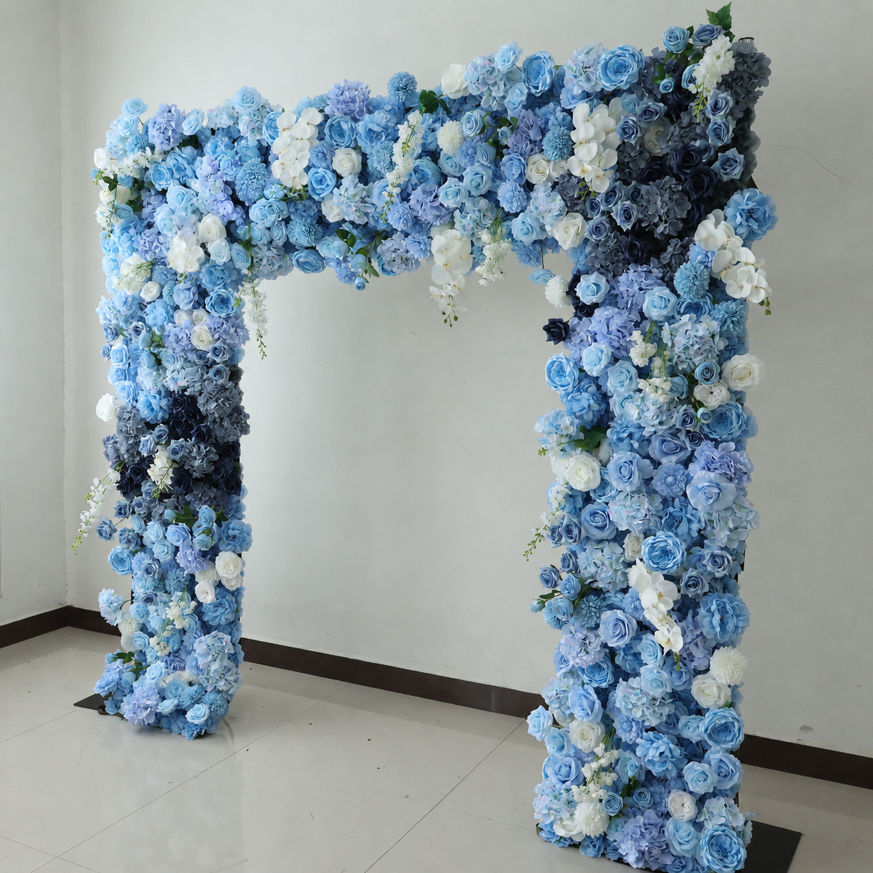 8FT Square Faux Flower Arch Backdrop, Blue & White
