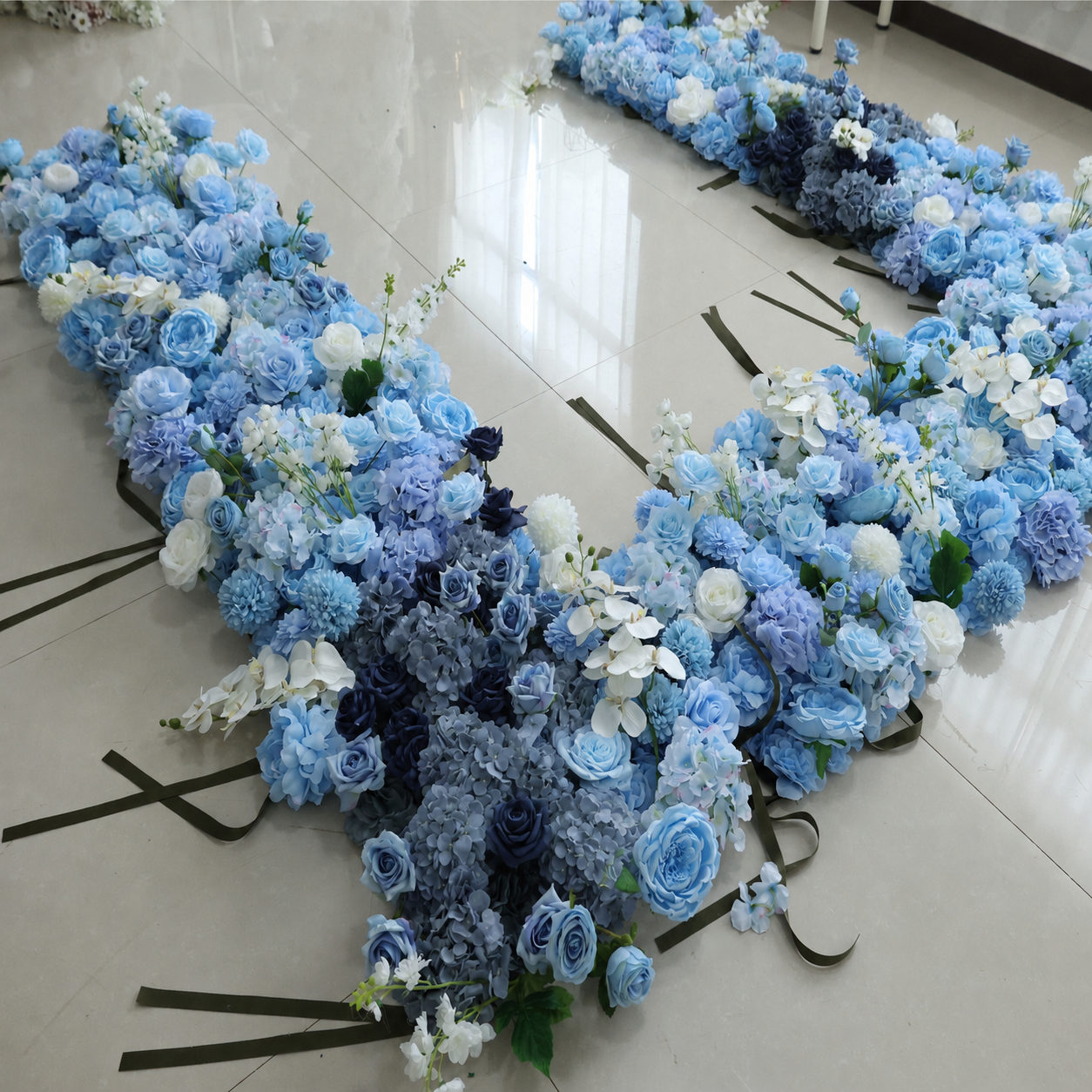8FT Square Faux Flower Arch Backdrop, Blue & White