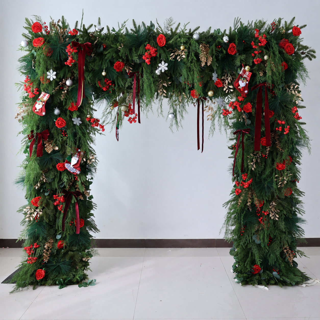 8FT Square Faux Flower Arch Backdrop, Red Rose