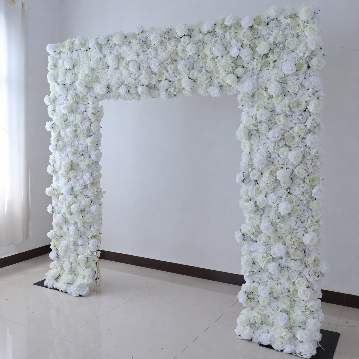 8FT Square Faux Flower Arch Backdrop, Ivory White
