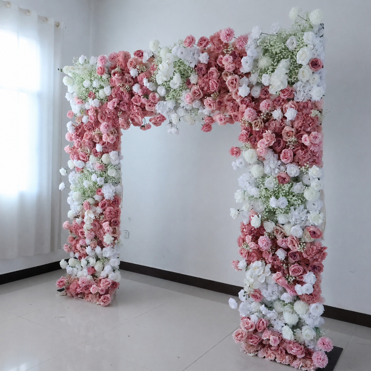 8FT Square Faux Flower Arch Backdrop, Blush Pink & White