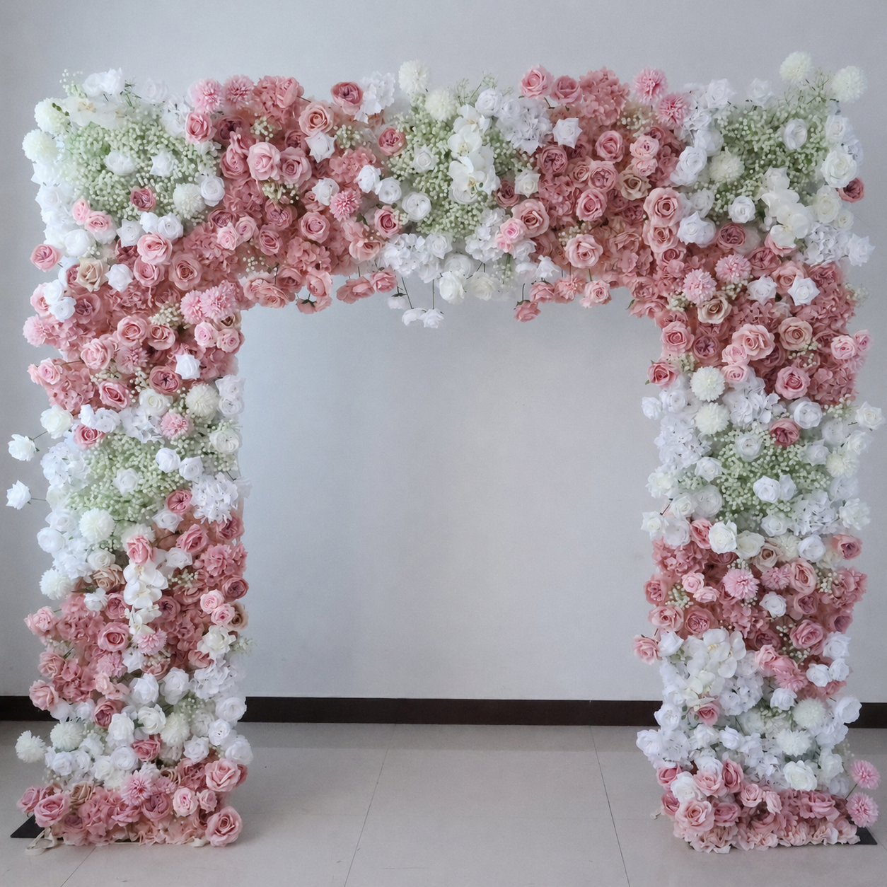 8FT Square Faux Flower Arch Backdrop, Blush Pink & White