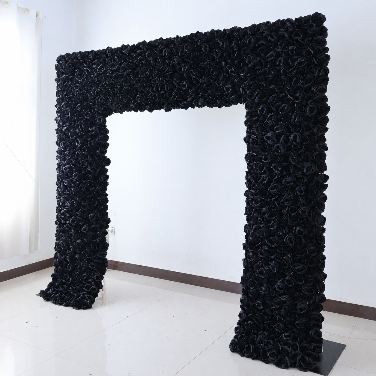 8FT Square Faux Flower Arch Backdrop, Black Rose