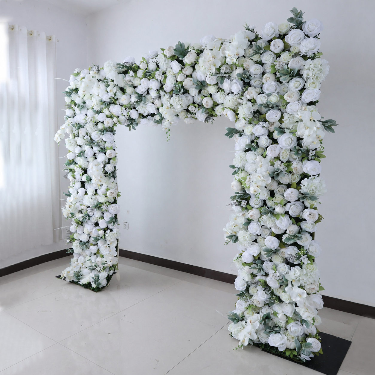 8FT Square Faux Flower Arch Backdrop, Ivory White