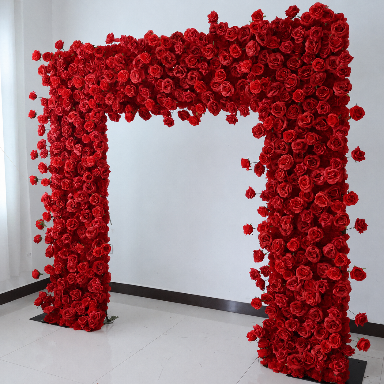 8FT Square Faux Flower Arch Backdrop, Red Rose