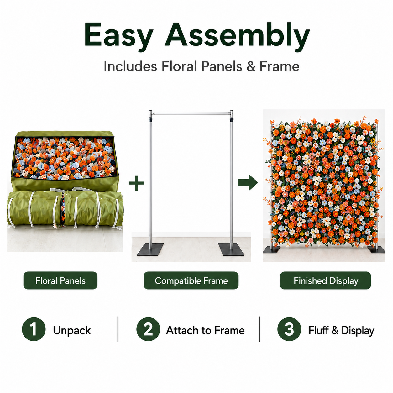 8FT Square Faux Flower Arch Backdrop, Ivory White