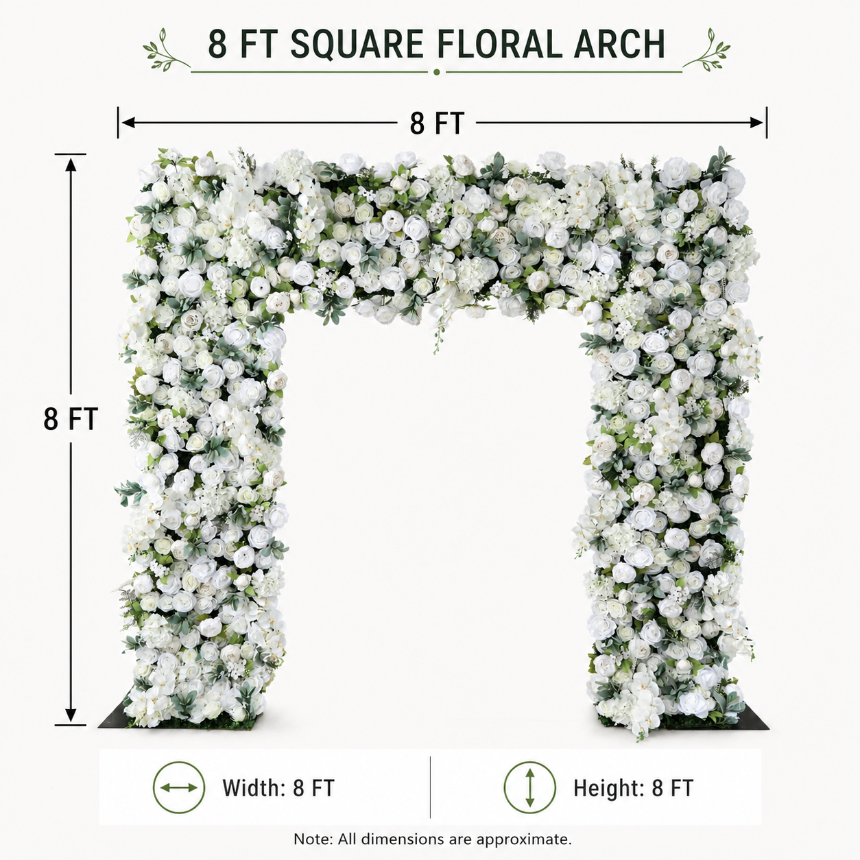 8FT Square Faux Flower Arch Backdrop, Ivory White