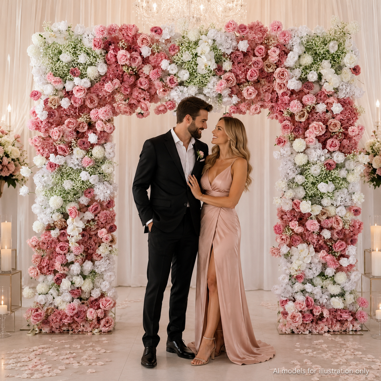 8FT Square Faux Flower Arch Backdrop, Blush Pink & White