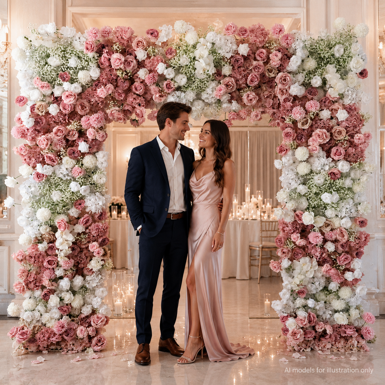 8FT Square Faux Flower Arch Backdrop, Blush Pink & White