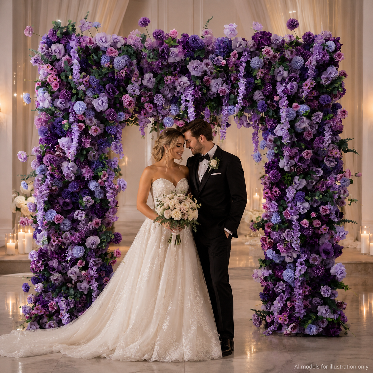 8FT Square Faux Flower Arch Backdrop, Lavender Purple